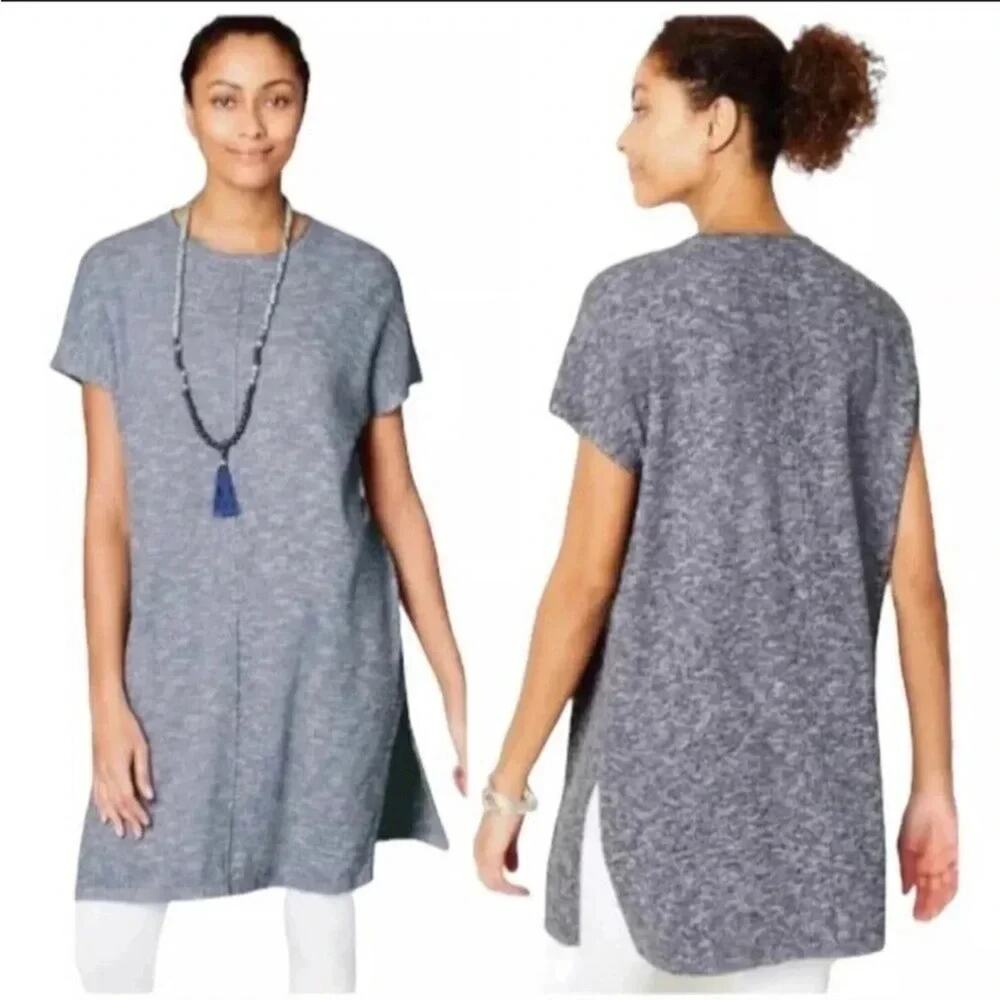 Pure‎ Jill Womens Dress blue textured tunic layered Lagenlook minimalist hippie